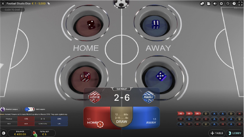 Football Studio Dice - The Dice Shake Screen