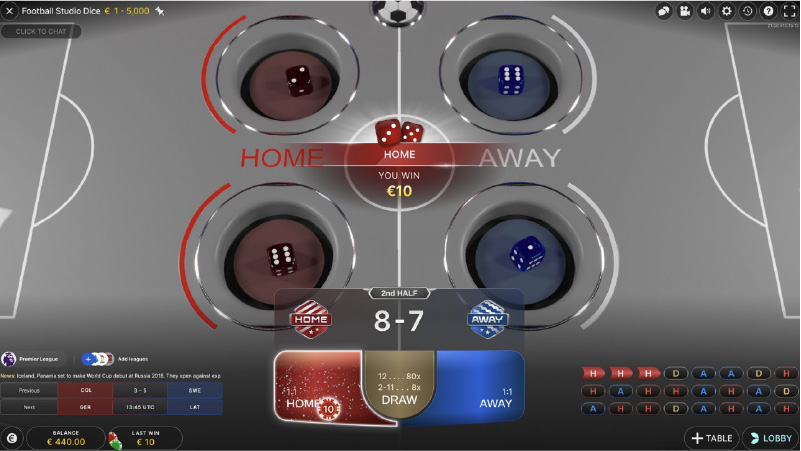 Football Studio Dice - The Game Outcome