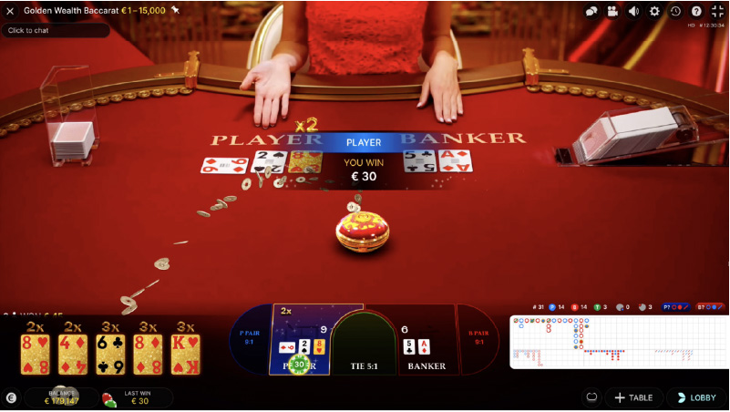 Golden Wealth Baccarat - Game Outcome Screen
